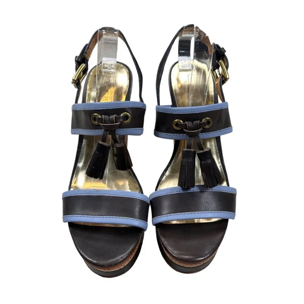 Coach Guileietta Leather Nautical Wedge Platform 8.5 Espadrille Cork Tassel Prep